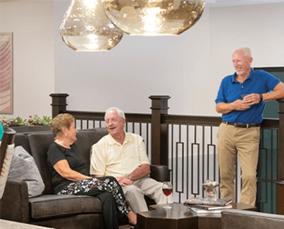 three friends hanging out in community space